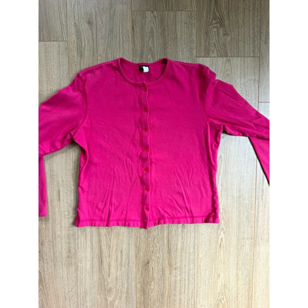Tangents Women’s Pink Cotton Knit Button-Front Crew Neck Cardigan Sweater M